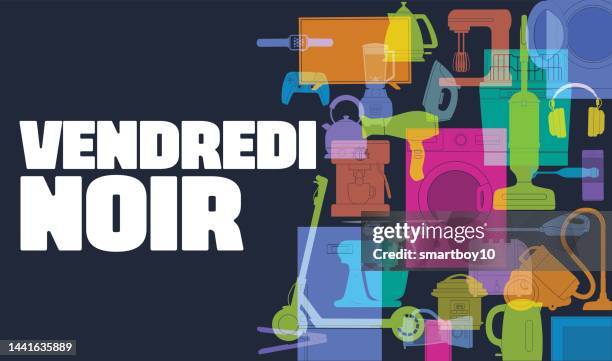 black friday (in french) - electric vehicle at home stock illustrations