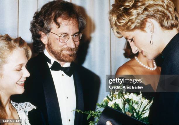 Princess Diana meets the actress Ariana Richards and the film director Steven Spielberg at the Premiere of Jurassic Park.