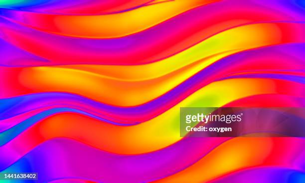 abstract acid thermography gradients neon swirl waves/ yellow pink blue ribbon lines  background - thermal imaging imagens e fotografias de stock