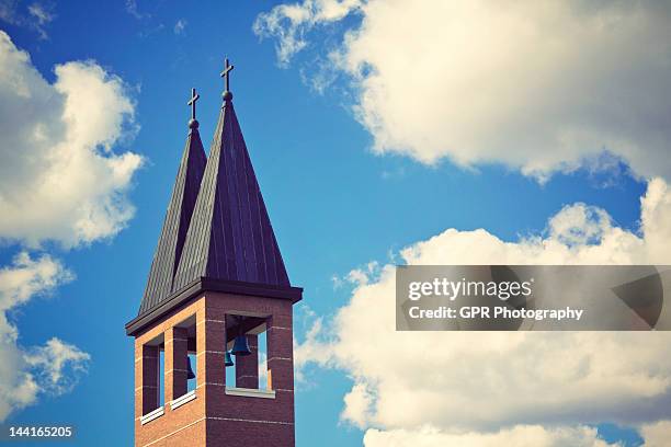 chapel top between clouds - greenwood stock pictures, royalty-free photos & images