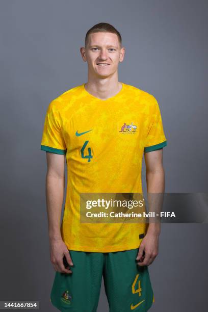 Kye Rowles of Australia poses during the official FIFA World Cup Qatar 2022 portrait session on November 15, 2022 in Doha, Qatar.