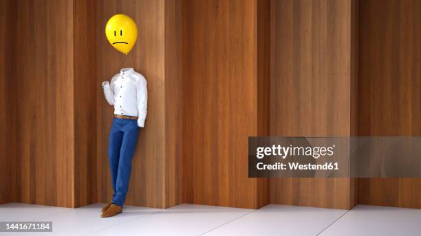 three dimensional render of invisible person holding balloon with sad face - anthropomorphic face stock illustrations