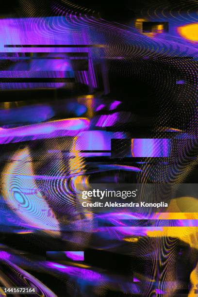 distorted textured futuristic motion glitch interlaced multicolored background - techno background stock-fotos und bilder