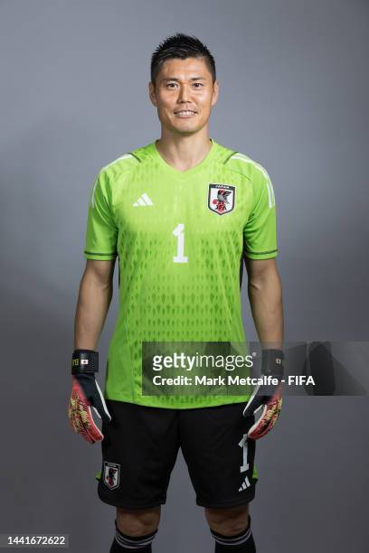 Eiji Kawashima of Japan poses for a portrait during the official FIFA World Cup Qatar 2022 portrait session on November 15, 2022 in Doha, Qatar.