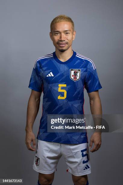 Yuto Nagatomo of Japan poses for a portrait during the official FIFA World Cup Qatar 2022 portrait session on November 15, 2022 in Doha, Qatar.