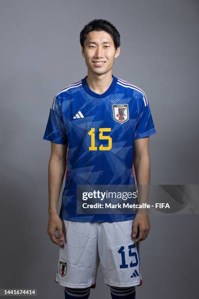 Daichi Kamada of Japan poses for a portrait during the official FIFA World Cup Qatar 2022 portrait session on November 15, 2022 in Doha, Qatar.