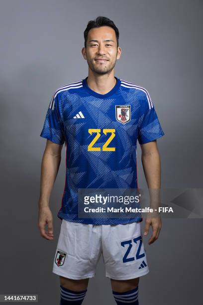 Maya Yoshida of Japan poses for a portrait during the official FIFA World Cup Qatar 2022 portrait session on November 15, 2022 in Doha, Qatar.