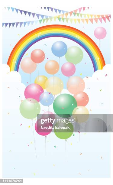 stockillustraties, clipart, cartoons en iconen met colorful balloons under the rainbow - helium