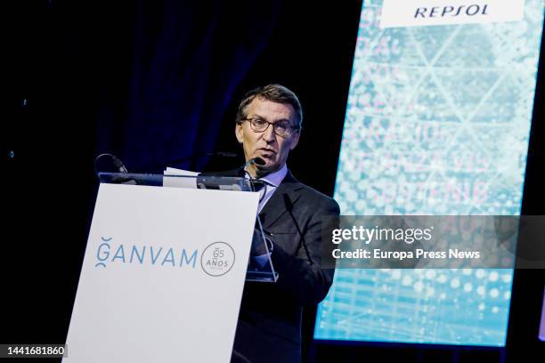 The President of the Partido Popular, Alberto Nuñez Feijoo, during the inauguration of the second edition of eXpo Ganvam, on 15 November, 2022 in...