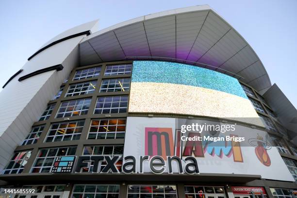 An exterior view of FTX Arena prior to a game between the Phoenix Suns and Miami Heat at FTX Arena on November 14, 2022 in Miami, Florida. NOTE TO...