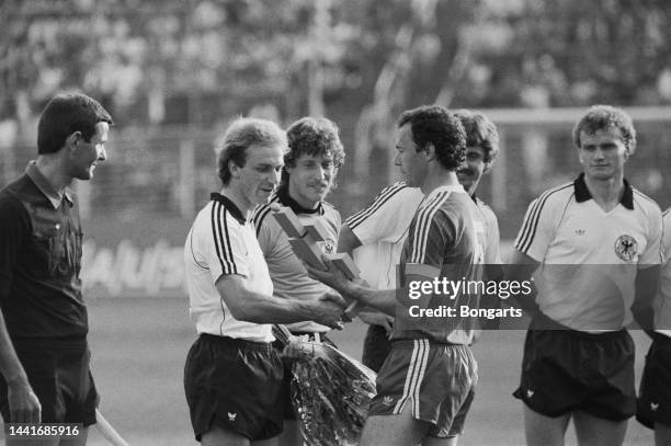 German footballer Karl-Heinz Rummenigge, German footballer Harald Schumacher, German footballer Franz Beckenbauer, footballer , and German footballer...