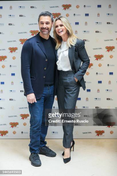 Raoul Bova and Serena Autieri attend "The Christmas Show" photocall on November 15, 2022 in Rome, Italy.