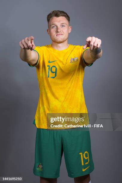 Harry Souttar of Australia poses during the official FIFA World Cup Qatar 2022 portrait session on November 15, 2022 in Doha, Qatar.