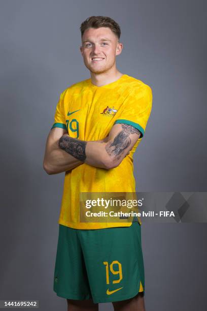 Harry Souttar of Australia poses during the official FIFA World Cup Qatar 2022 portrait session on November 15, 2022 in Doha, Qatar.