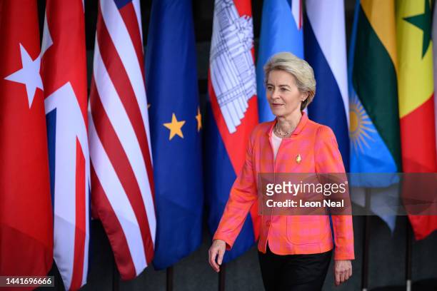 President of the European Commission Ursula von der Leyen walks along the red carpet during the formal welcome ceremony to mark the beginning of the...