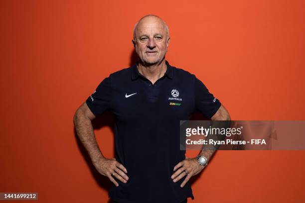 Graham Arnold, Head Coach of Australia poses during the official FIFA World Cup Qatar 2022 portrait session on November 15, 2022 in Doha, Qatar.