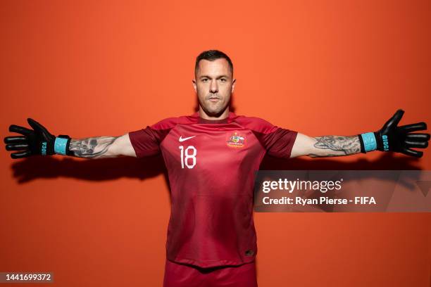 Danny Vukovic of Australia poses during the official FIFA World Cup Qatar 2022 portrait session on November 15, 2022 in Doha, Qatar.