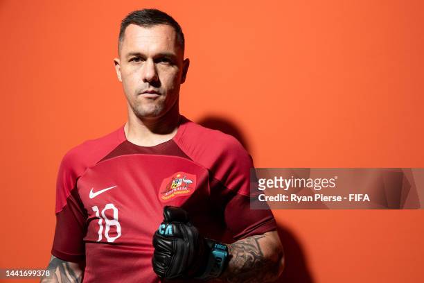 Danny Vukovic of Australia poses during the official FIFA World Cup Qatar 2022 portrait session on November 15, 2022 in Doha, Qatar.