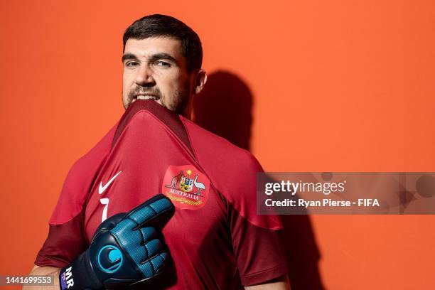 Mathew Ryan of Australia poses during the official FIFA World Cup Qatar 2022 portrait session on November 15, 2022 in Doha, Qatar.