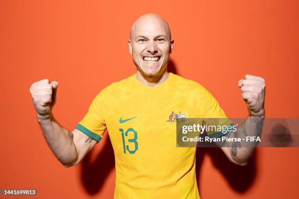 Aaron Mooy of Australia poses during the official FIFA World Cup Qatar 2022 portrait session on November 15, 2022 in Doha, Qatar.