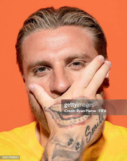 Jason Cummings of Australia poses during the official FIFA World Cup Qatar 2022 portrait session on November 15, 2022 in Doha, Qatar.