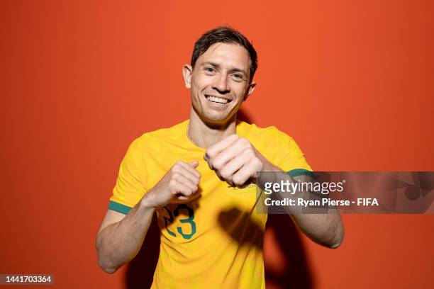 Craig Goodwin of Australia poses during the official FIFA World Cup Qatar 2022 portrait session on November 15, 2022 in Doha, Qatar.