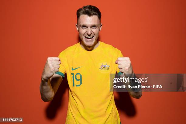 Harry Souttar of Australia poses during the official FIFA World Cup Qatar 2022 portrait session on November 15, 2022 in Doha, Qatar.