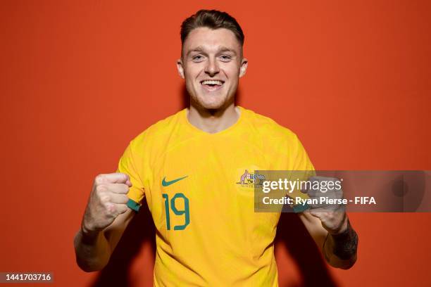 Harry Souttar of Australia poses during the official FIFA World Cup Qatar 2022 portrait session on November 15, 2022 in Doha, Qatar.