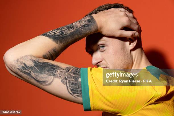 Harry Souttar of Australia poses during the official FIFA World Cup Qatar 2022 portrait session on November 15, 2022 in Doha, Qatar.