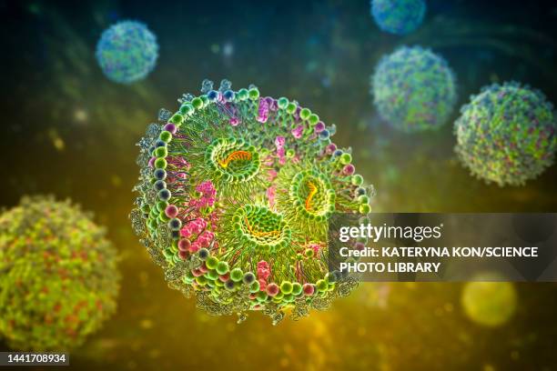 stockillustraties, clipart, cartoons en iconen met lipid nanoparticle mrna vaccine, illustration - nanodeeltje