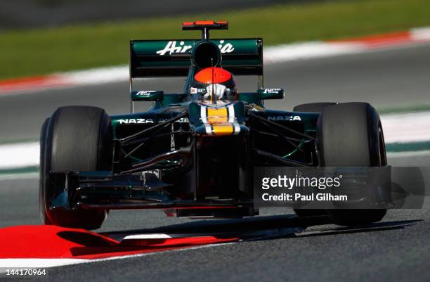 Heikki Kovalainen of Finland and Caterham drives during practice for the Spanish Formula One Grand Prix at the Circuit de Catalunya on May 11, 2012...