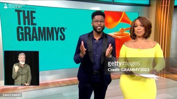 Pictured in this screengrab, Nate Burleson and Gayle King speak for the 65th Annual GRAMMY Awards Nominations streamed on November 15, 2022.