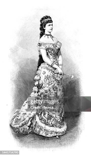 ilustraciones, imágenes clip art, dibujos animados e iconos de stock de imagen antigua: emperatriz isabel de austria - emperatriz