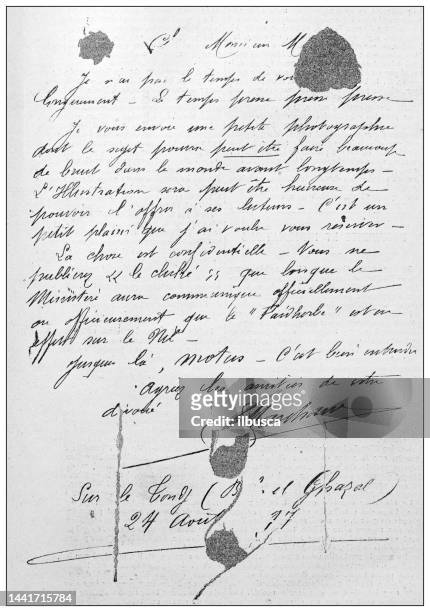 antique image: captain marchand letter for the director of "l'illustration" - french language stock illustrations