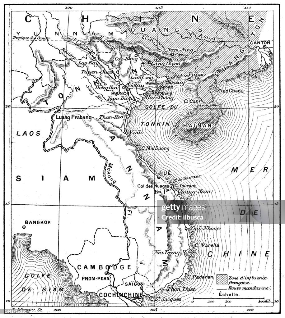 Antique image: Map of Annam, Tonkin (today part of Vietnam)