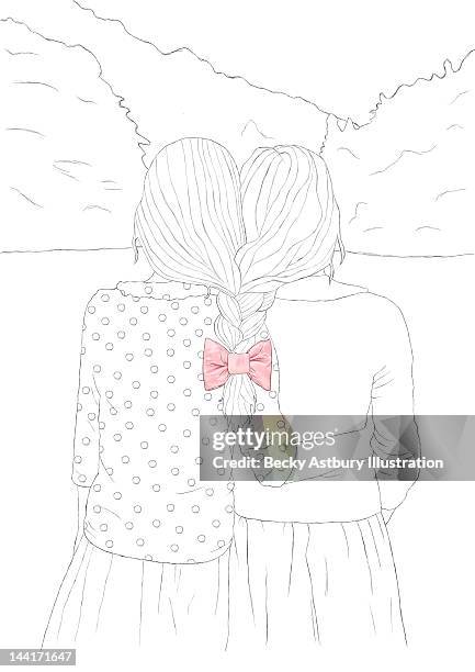 plaited together - braided hair stock illustrations