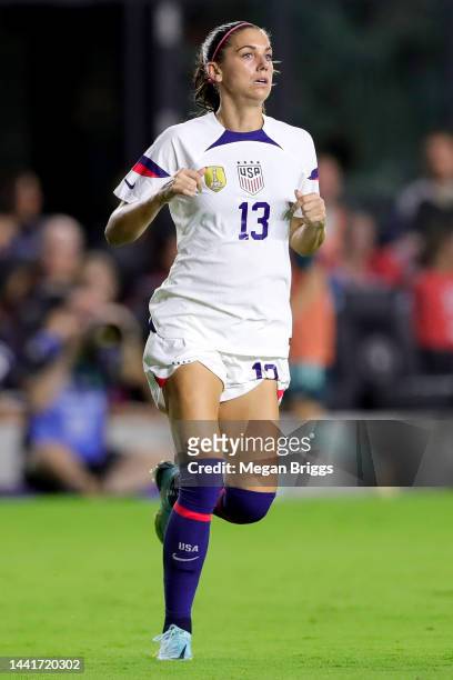 Alex Morgan of the United States in action against Germany during the women's international friendly match between United States and Germany at DRV...