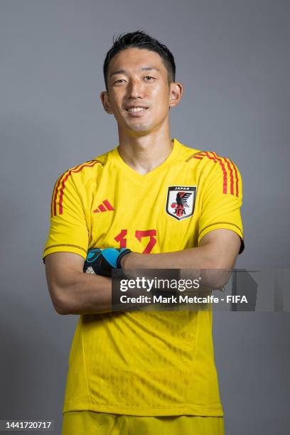 Shuichi Gonda of Japan poses during the official FIFA World Cup Qatar 2022 portrait session on November 15, 2022 in Doha, Qatar.