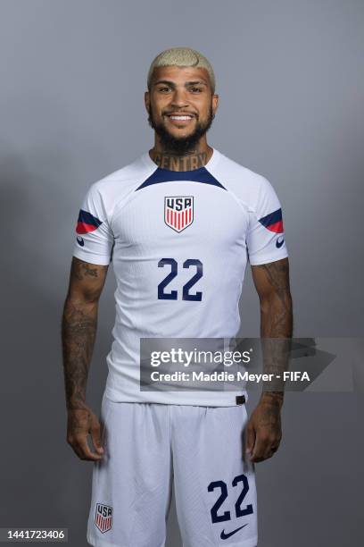 Deandre Yedlin of United States poses during the official FIFA World Cup Qatar 2022 portrait session at on November 15, 2022 in Doha, Qatar.