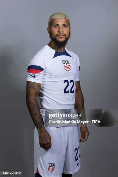 Deandre Yedlin of United States poses during the official FIFA World Cup Qatar 2022 portrait session at on November 15, 2022 in Doha, Qatar.