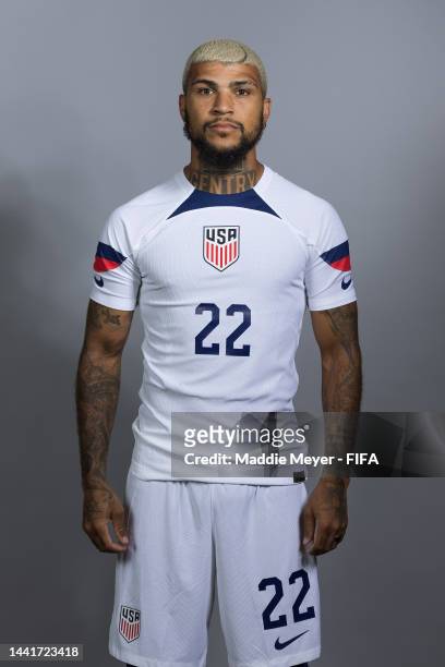 Deandre Yedlin of United States poses during the official FIFA World Cup Qatar 2022 portrait session at on November 15, 2022 in Doha, Qatar.