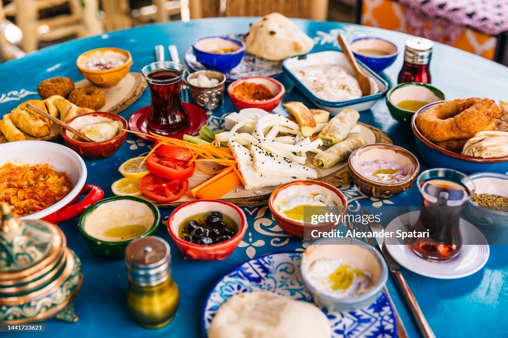 Traditional Turkish breakfast served in a restaurant