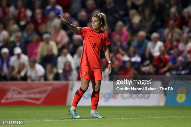 Rachel Daly of England reacts during the International Friendly between England and Norway at Pinatar Arena on November 15, 2022 in Murcia, Spain.