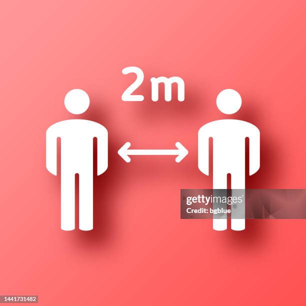 social distancing - 2 meter. symbol auf rotem hintergrund mit schatten - light meter stock-grafiken, -clipart, -cartoons und -symbole