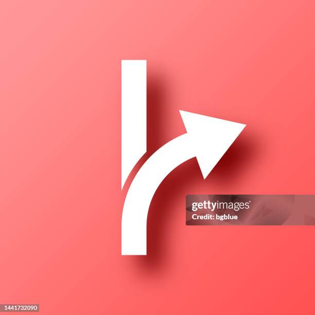 arrow changing direction. icon on red background with shadow - flatten curve stock illustrations
