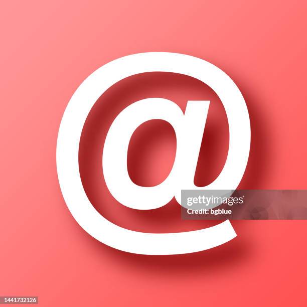 at. icon on red background with shadow - 'at' symbol stock illustrations