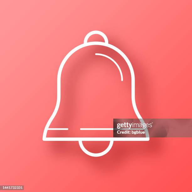 bell. icon on red background with shadow - hand bell stock illustrations