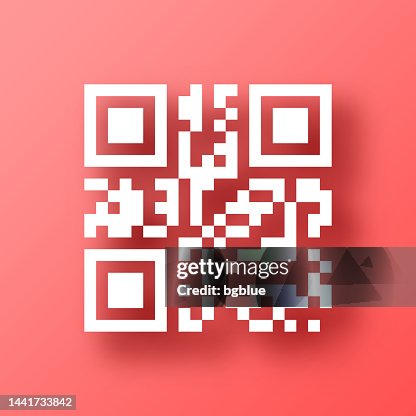 QR code. Icon on Red background with shadow QR code. Icon on Red background with shadow