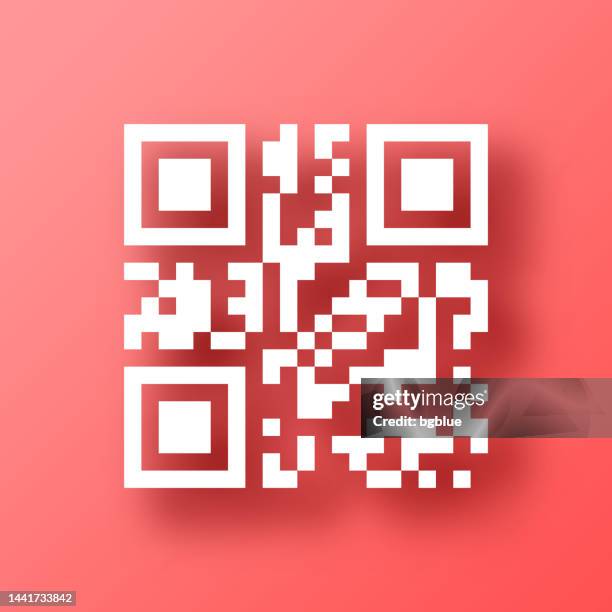 qr code. icon on red background with shadow - reading label stock illustrations