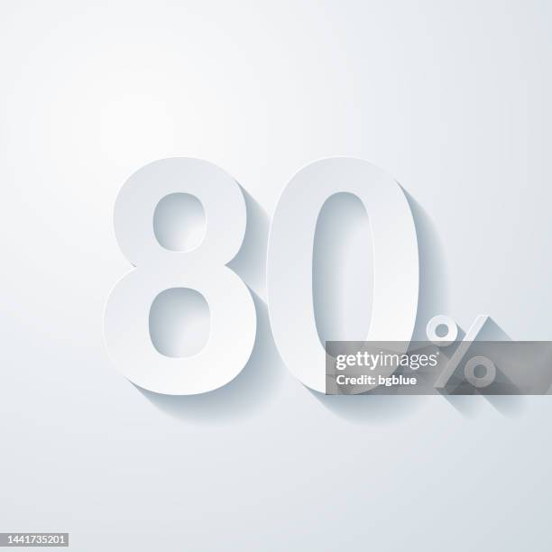 80% - eighty percent. icon with paper cut effect on blank background - number 80 stock illustrations